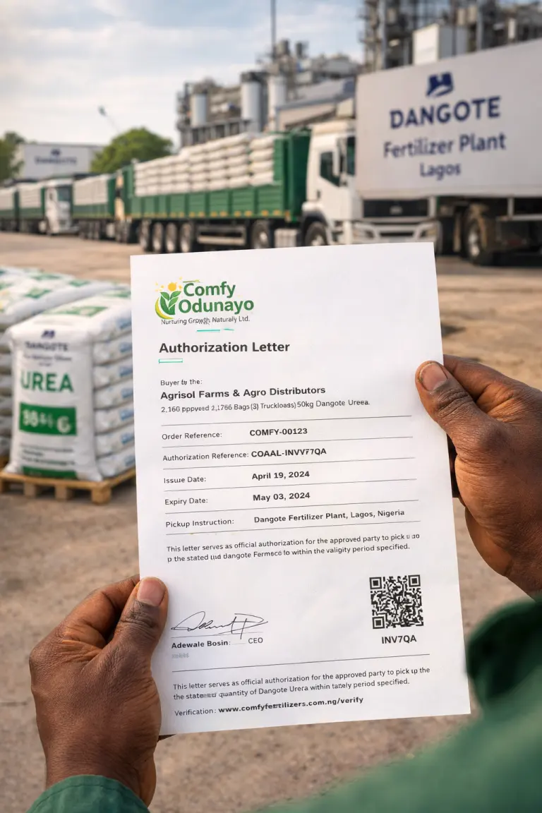Dangote Urea authorization letter and controlled fertilizer release workflow